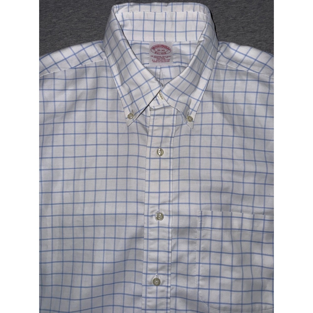 Brooks Brother Men Traditional Fit Blue Check Shirt Size 16 35 Preppy Ivy League